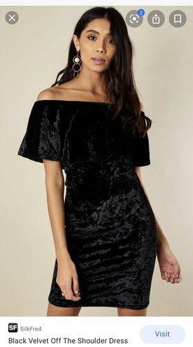 Black Sparkly Velvet Off Shoulder Mini 