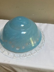 Vintage 10"  Blue Glass Art Deco Ceiling Light Fixture Cover Shade/ 3 holes