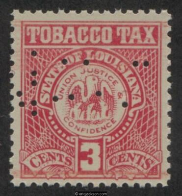 louisiana red tobacco Revenue LA T14S perfin Specimen, VF Kendal Louisiana Flake Medium Perique