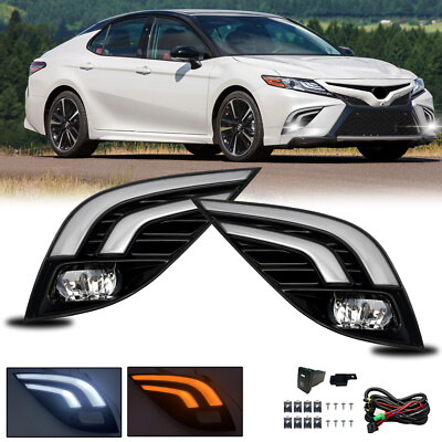 Pair For 2018 2019 2020 Toyota Camry SE XSE LED Fog Lights Lamps with DRL+Wiring