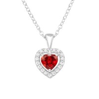 MARTIN1985 Hochwertige 925 Sterling Silber Halskette 45Cm Rotes Zirkonia-Herz ..