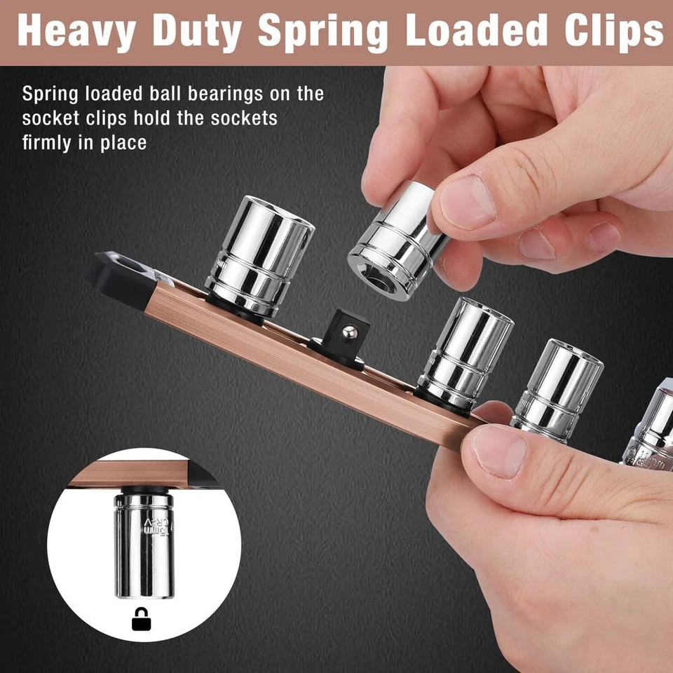 3/8 Drive Magnetic Socket Organizer Aluminum Alloy Heavy Duty Socket Rail Holder - Image 4 of 4