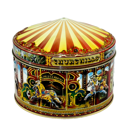 Carousel Tin From England Round All Over Design Tent Style Lid - Afbeelding 1 van 7