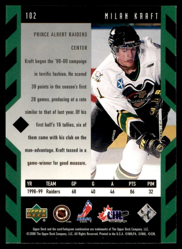 1999-00 Upper Deck Black Diamond Milan Kraft RC Prince Albert Raiders #102 - Image 2 of 2