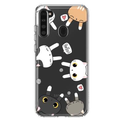 Mundaze Case for Samsung Galaxy A21 Cover Cute Big Eyes Cat Friends
