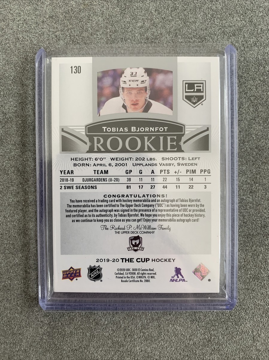 2019-20 Upper Deck The Cup Tobias Bjornfot Rookie Auto Patch RPA