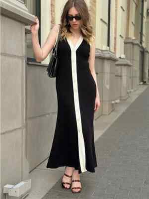 Knit Cardigan Maxi Dress Women's Summer V-Neck Contrast Elegant Dress Female | eBay Knit Cardigan Maxi Dress Women's Summer V-Neck Contrast Elegant Dress Female | eBay