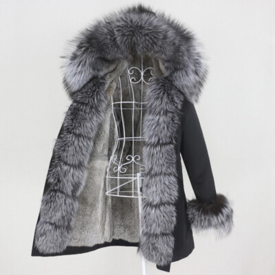 Waterproof Jacket Women Real Rabbit Fur Coat Natural Raccoon