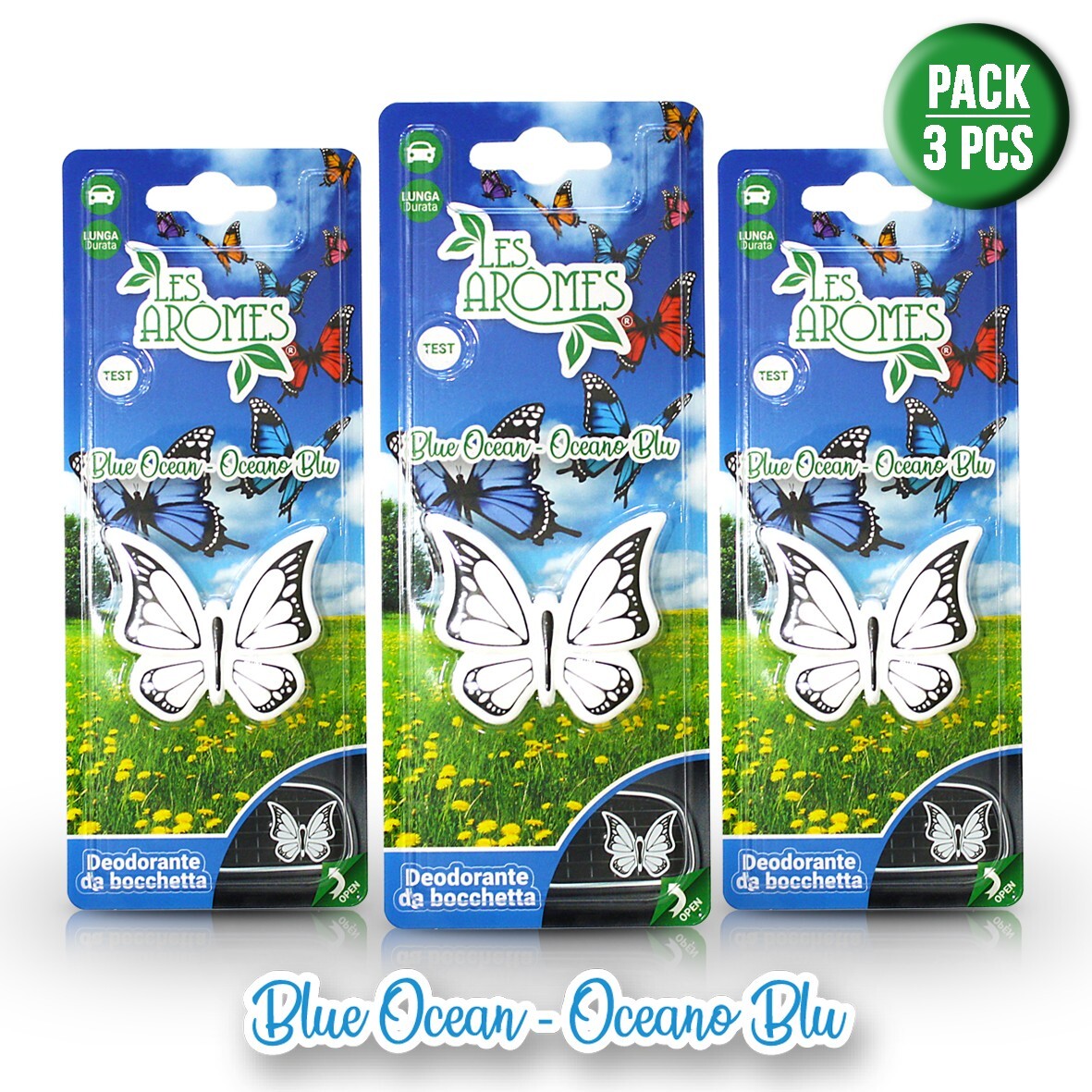 Deodorante profumo auto bocchetta Farfalla Oceano Blu - Pack 3 pz