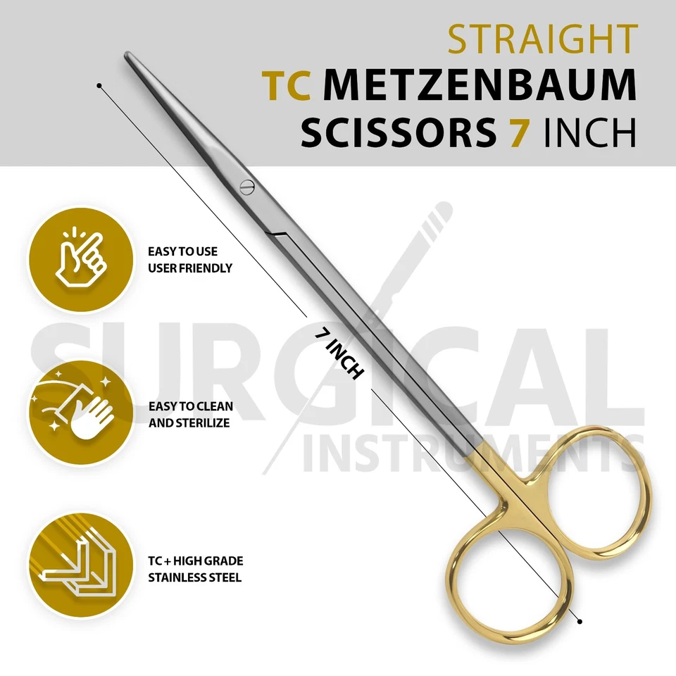 Tijeras T/C Metzbaum Instrumentos Quirúrgicos Veterinarios Rectos 7" Grado Alemán Foto 2 de 4