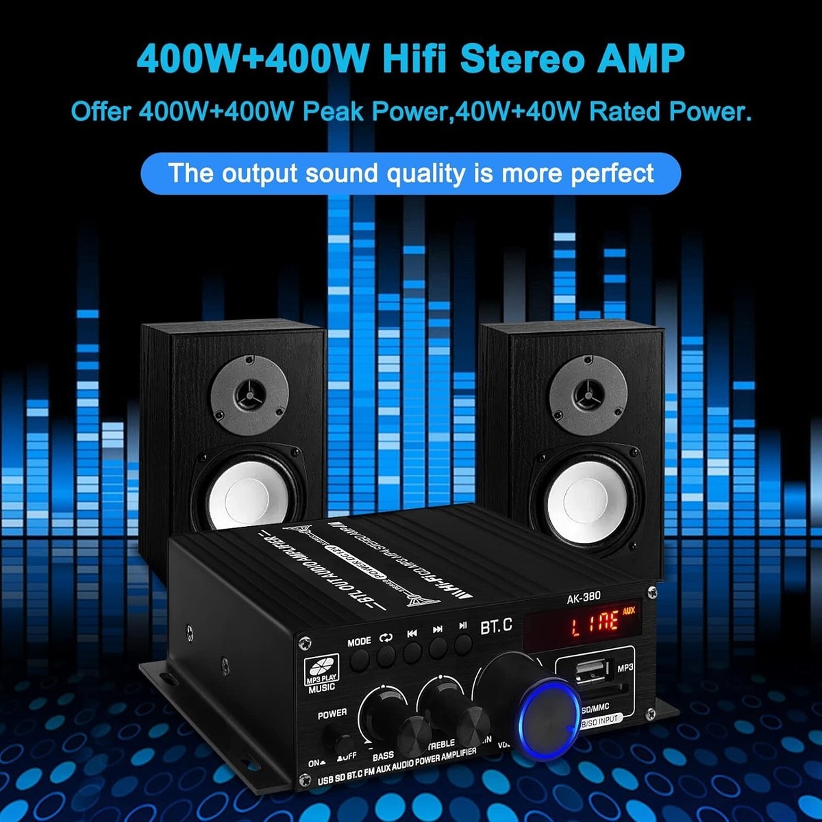 Bluetooth 5.0 Audio Power Amplifier AK-380 400W+400W 2.0 CH HiFi