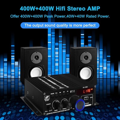 Bluetooth 5.0 Audio Power Amplifier AK-380 400W+400W 2.0 CH HiFi