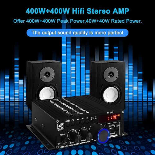 Bluetooth 5.0 Audio Power Amplifier AK-380 400W+400W 2.0 CH HiFi Stereo Amp Rece - Picture 2 of 7