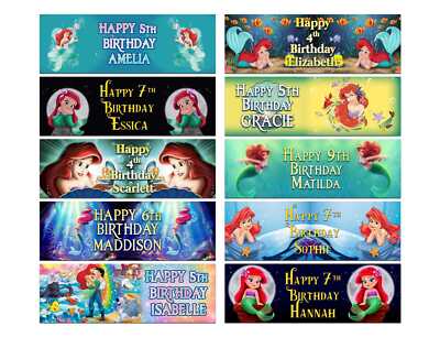 Personalised Birthday Banners Mermaid Design Children Kids Party Decoration 68