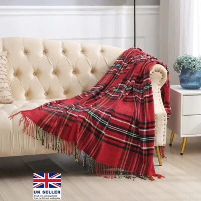 ADORE HOME Red Plaid Travel Blanket for Living Room Bedroom Office Throw Blankets 60x50"