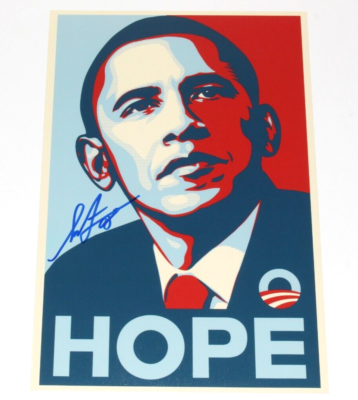 SHEPARD FAIREY STREET ARTIST SIGNED BARACK OBAMA 'HOPE' 8x12 PRINT