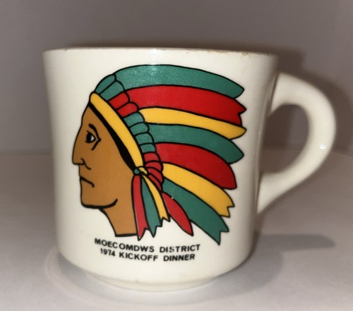 INDIAN CHIEF COFFEE MUG MOECOMDWS DISTRICT KICKOFF DINNER 1974 BSA