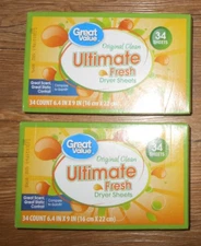 Great Value Two Packs Of 34 Dryer Sheets