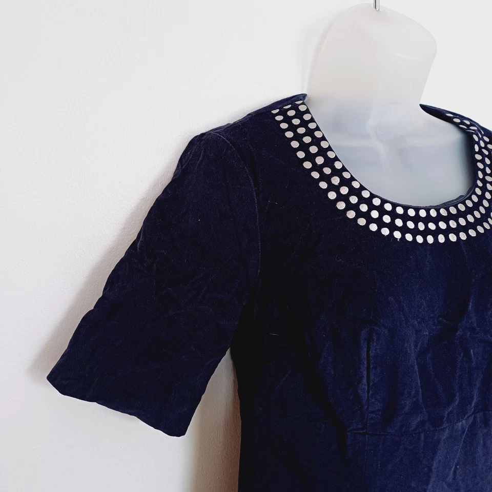 Boden Dress Size 10 Ladies Navy Velvet Spotty Embroidered Pocket Shift Lined - Image 4 of 4