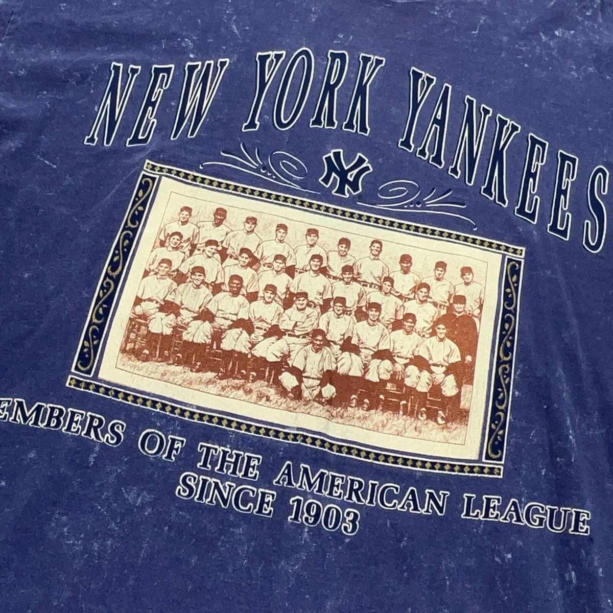 Vintage New York Yankees Shirt Men XL Blue Tee Single Stitch Faded