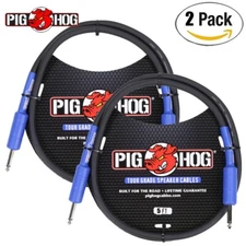 2-PACK Pig Hog PHSC5 5FT 9.2mm 14 Gauge 1/4" Speaker Cable