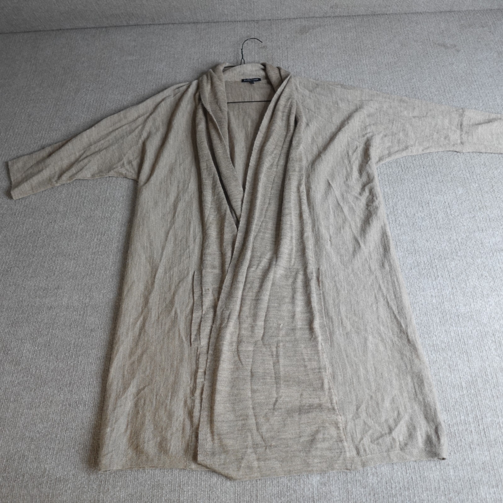 Eileen Fisher Womens Sweater Medium Beige Open Front Cardigan 100% Royal Alpaca