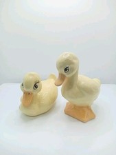 Pair Of Yellow Duckling Figurines Hand Painted Vintage