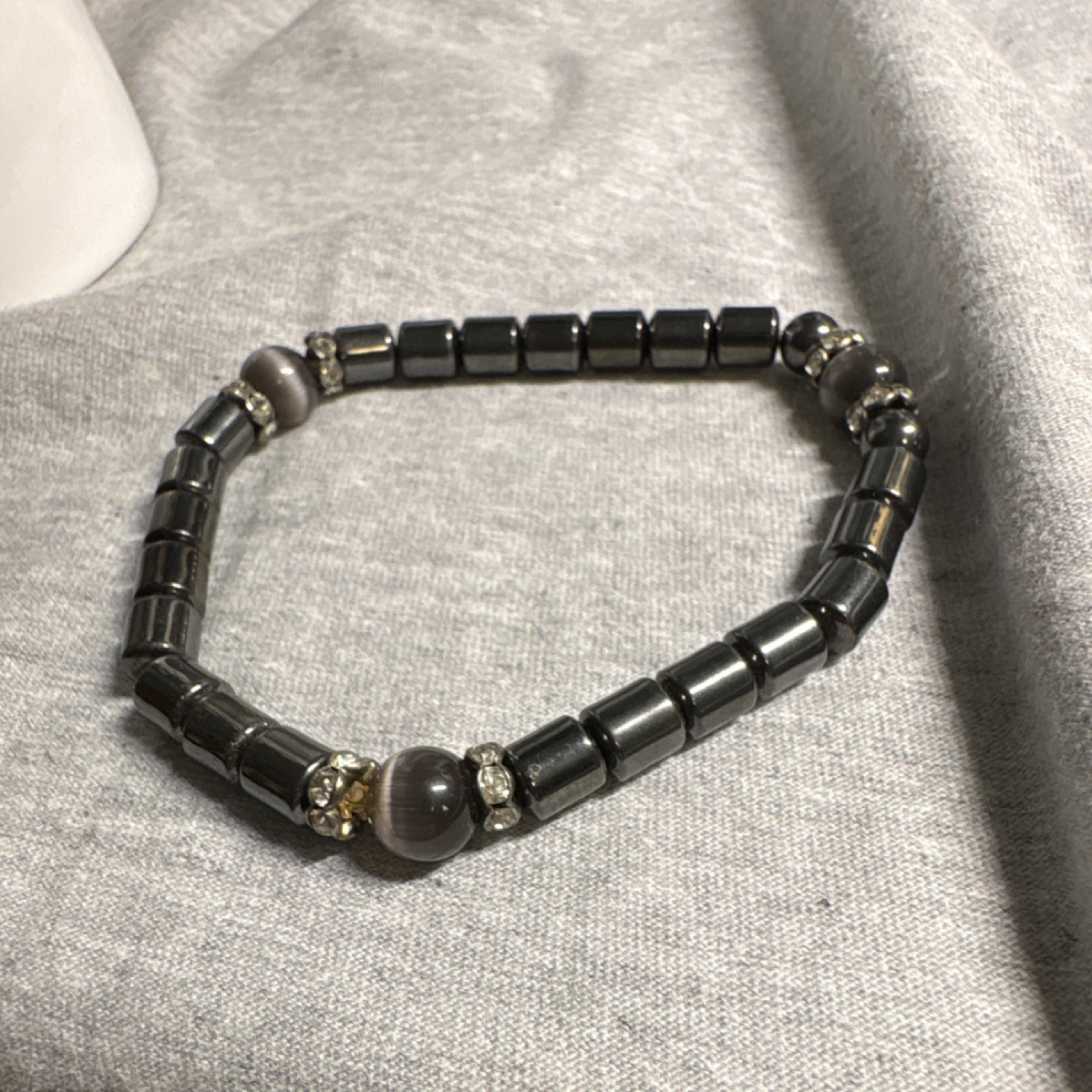 Silver Blue Gray Beaded Stackable Bracelet Set Me… - image 2