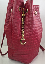 CELINE Red Quilted Bucket Drawstring Bag Chai...