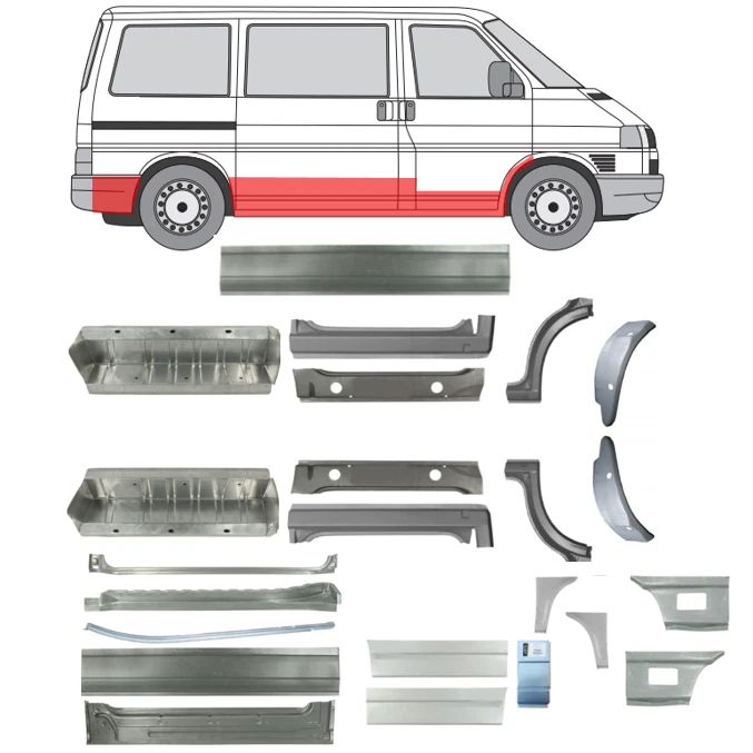 Für VW Transporter T4 1990-2003 Seitenschweller-Reparaturbleche/Kurz/ 23x / L+R - Bild 1 von 4