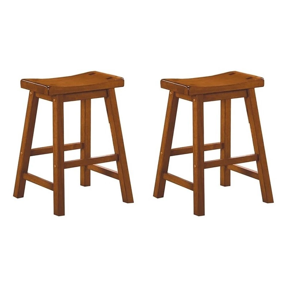 Pemberly Row 23.5" Contemporary Solid Wood Counter Stool in Oak (Set of 2) - Image 2 of 4