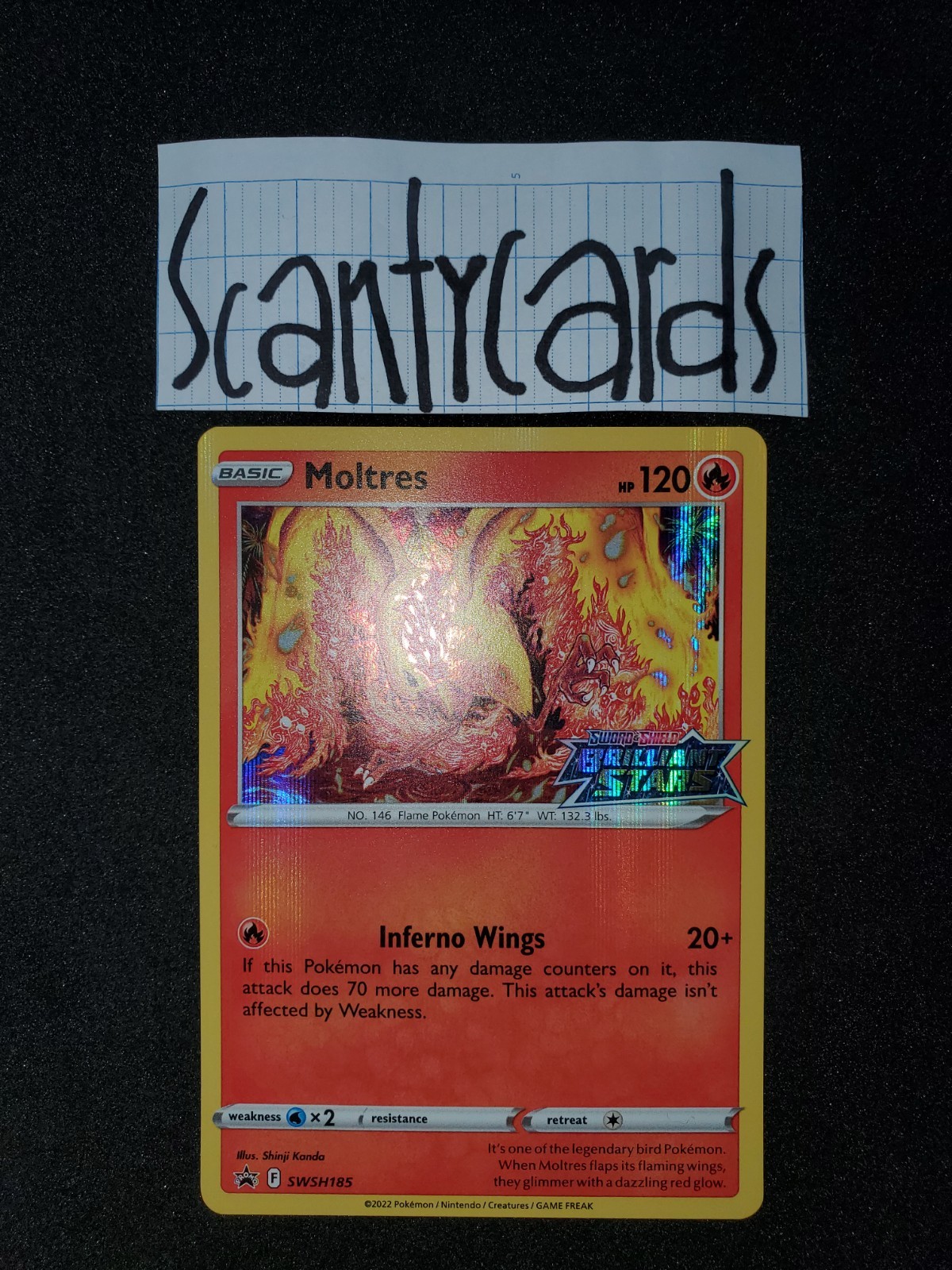 NM pokemon sword and shield black star promo holo moltres SWSH185 brilliant star