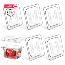 6 Pcs Polycarbonate Food Pan Lids with 1/6 Size 6.9 x 6.3 Inch, transparent