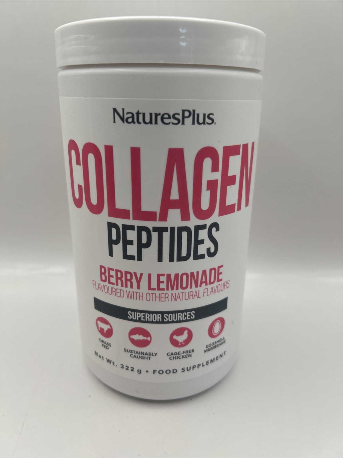Natures Plus Collagen Peptides Raspberry Lemonade 322g Powder Exp 10/28