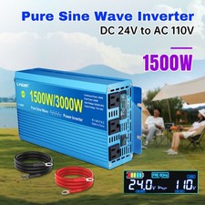 1500W 3000W Pure Sine Wave Power Inverter 24V to 110V AC LCD 3AC Car RV Truck