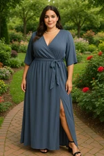 Baltic Born Women's Size 2X Blue Kia Kimono Maxi Dress