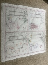 Vintage Handmade Quilt Holly Hobbie Crib Baby Blanket 34.5 X 33.5 White Backing