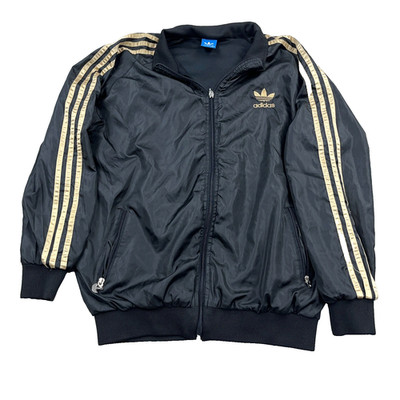 Adidas Jacket Men Medium Black Gold Track Suit Taiwan 3 Stripes Trefoil VTG Y2K