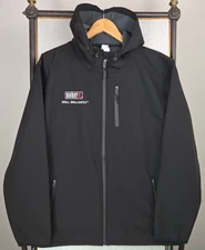 WEBER GRILLS Mens Large Softshell Hooded Jacket Polar Fleece Lined Black BBQ