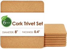 6 Pack Cork Trivets Hot Pots Pans 8x8 Thick Square Heat Resistant Kitchen Pad