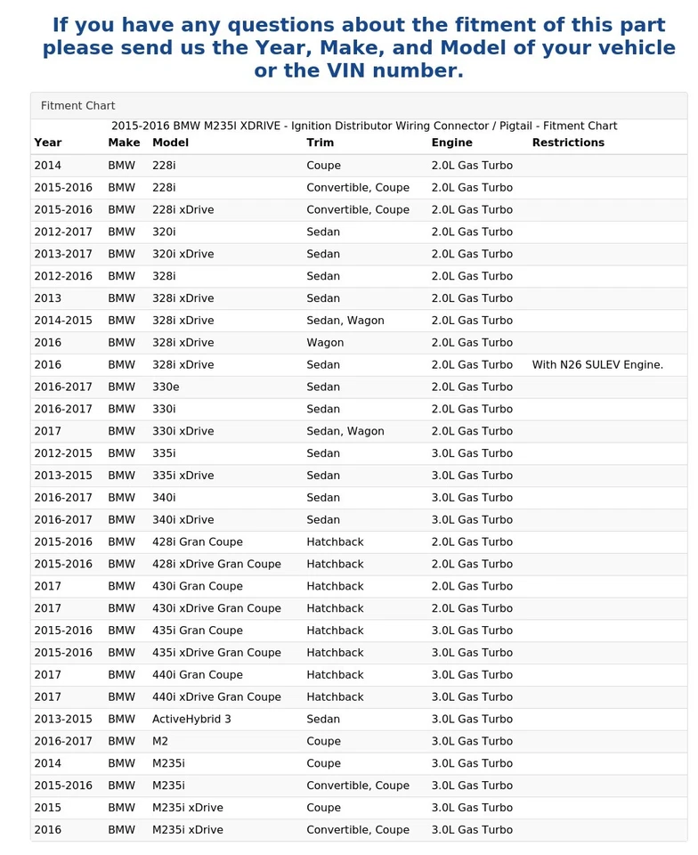 2015-2016 BMW M235I XDRIVE - Ignition Distributor Wiring Connector / Pigtail - Image 4 of 4