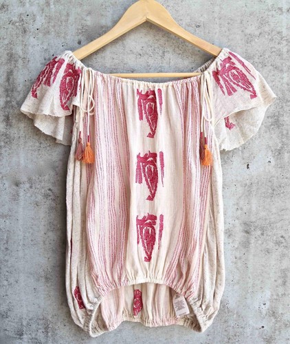 Neu ohne Etikett Free People Pukka Top schulterfrei Quaste Stickerei Boho Festival Medium - Bild 1 von 5