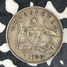 1926 Australia 3 Pence Threepence Lot#C8615 Silver!