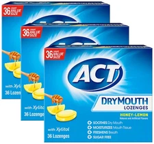 ACT Dry Mouth Lozenges With Xylitol, 36-Count, Sugar Free Honey-Lemon (Pack of