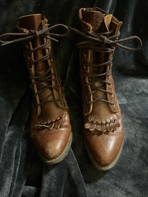 Vintage Durango Brown Leather Granny or Roper Boots With Kiltie Fringe 6 1/2 