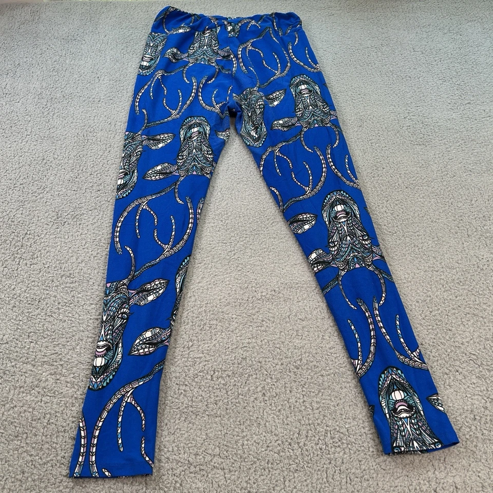 LuLaRoe 女式打底裤 TC 26X27 蓝色高腰鹿角 Mosiac 复古古怪 — 第 2/4 张图片