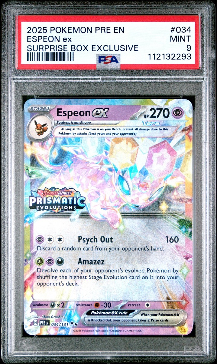 PSA 9 Espeon Ex #034 2025 Pokemon Pre En-Prismatic Evolutions