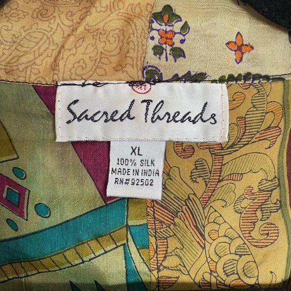 SACRED THREADS 100% Silk Patchwork Duster Robe Ki… - image 14