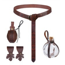Renaissance Accessories 5pcs Medieval Viking Belt with Potion Bottles, Faux L...