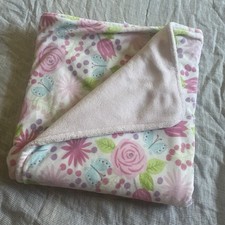 Parents Choice Walmart Plush Baby Blanket Pink Flowers Butterflies Floral